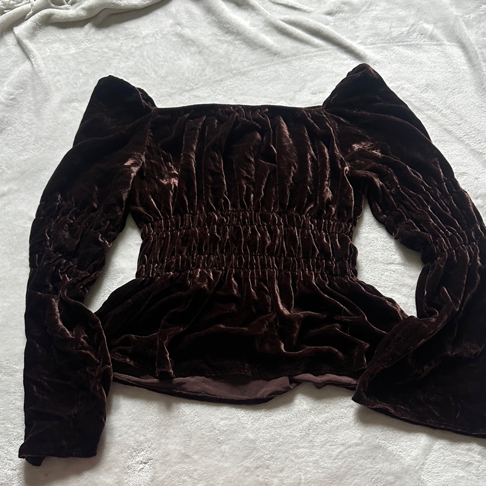 Brown Velvet Flared Sleeve Top